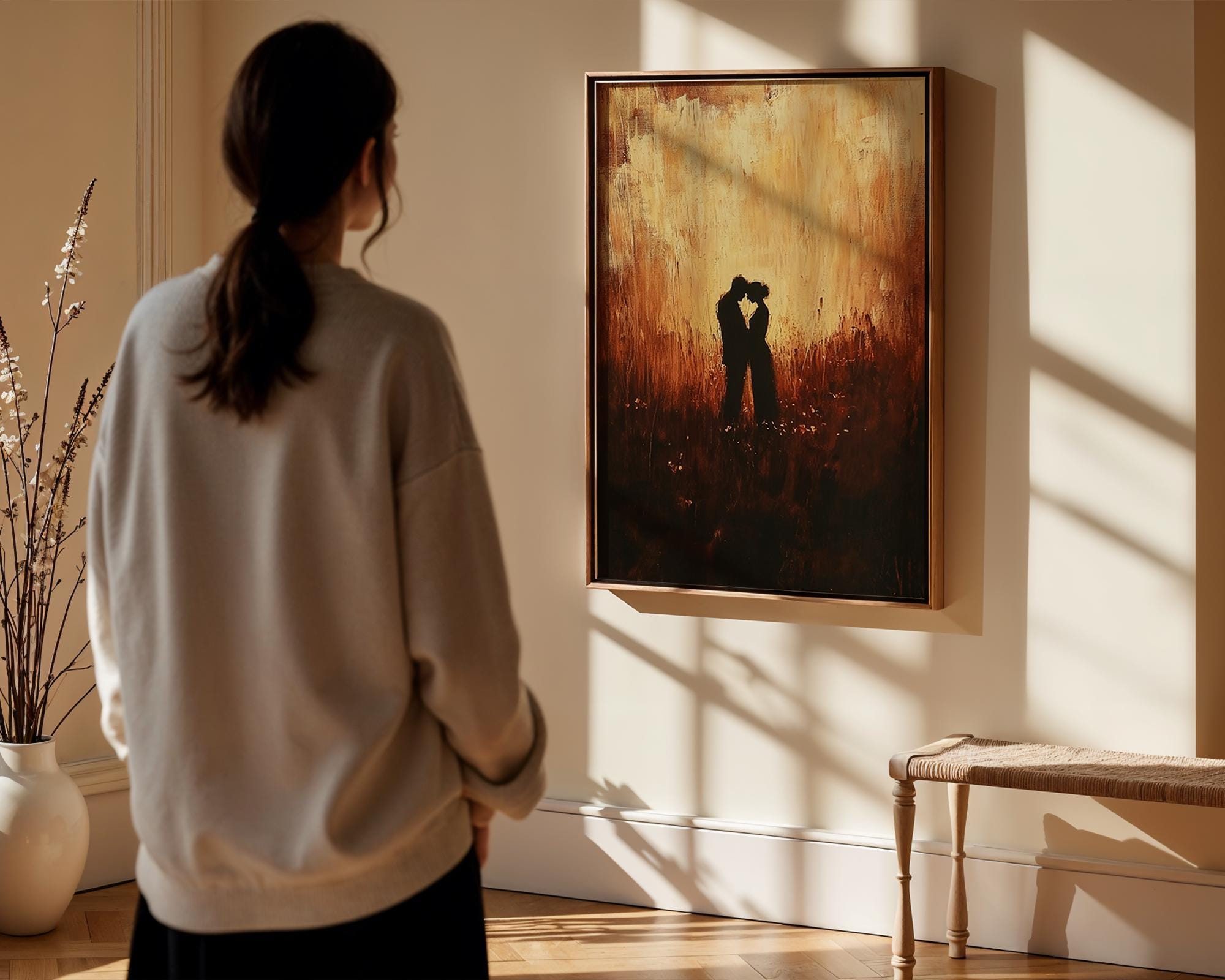 Romantic Couple Silhouette Art Print: Golden Embrace (digital Download ...