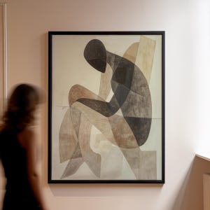 Cubist Figure in Thought Art Print | Abstract Neutral Tones & Geometric Form | Modern Minimal Wall Decor