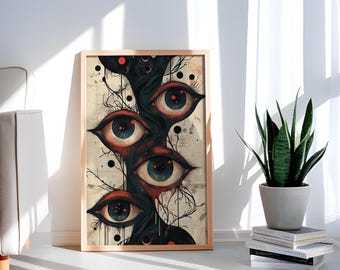 Watching Eyes Digital Art Print | Gothic Occult Eye Poster | Surreal Wall Art Decor