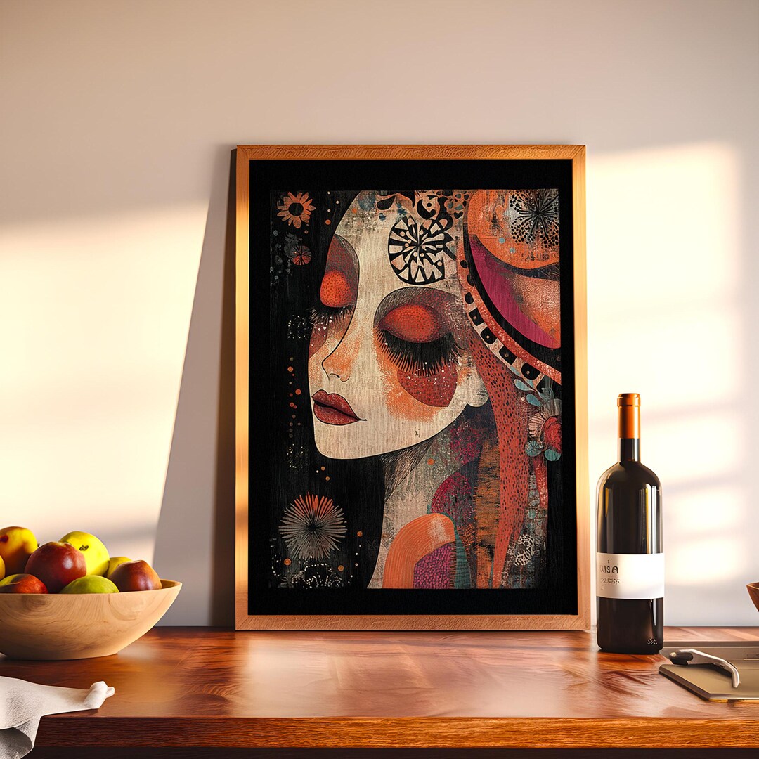 Bohemian Woman Digital Art Print | Textured Folk Art Portrait | Rustic ...