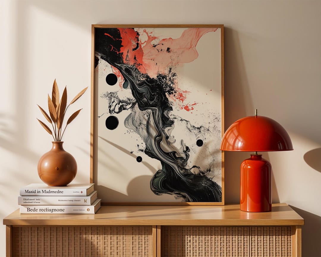 Abstract Ink Digital Art Print | Black & Red Fluid Art | Modern ...