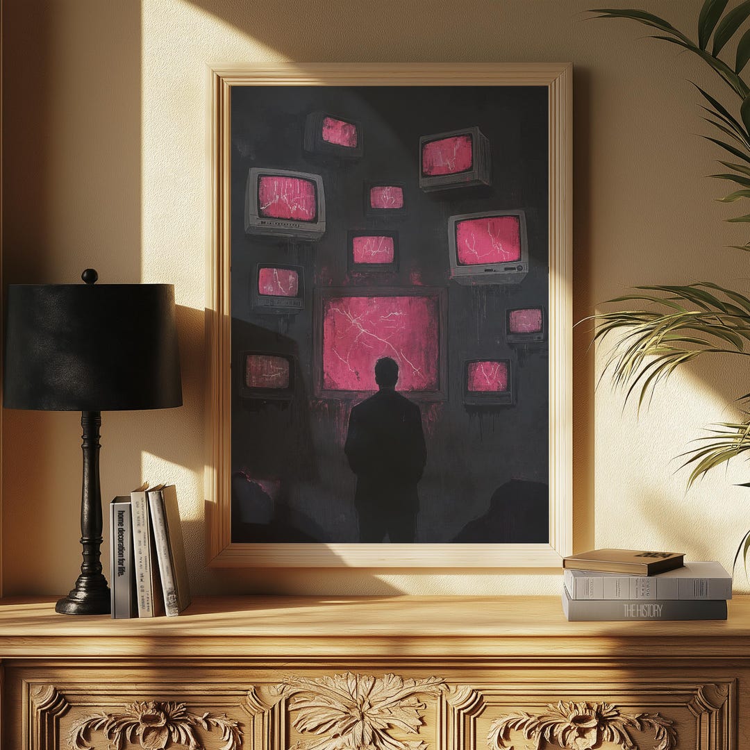 Surreal TV Screens Digital Art Print Moody Pink Black Art surreal-tv-screens-digital-art-print-moody-pink-black-art