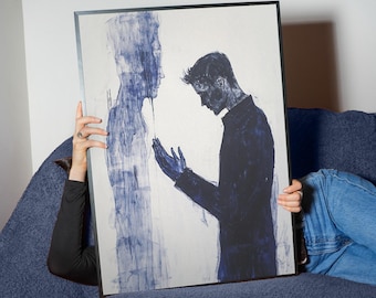 Melancholy Reflection Digital Art Print | Abstract Blue Emotion Poster