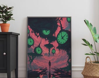 Surreal Floating Clocks Art Print | Time & Dreamscape | Fantasy Sci-Fi Wall Decor
