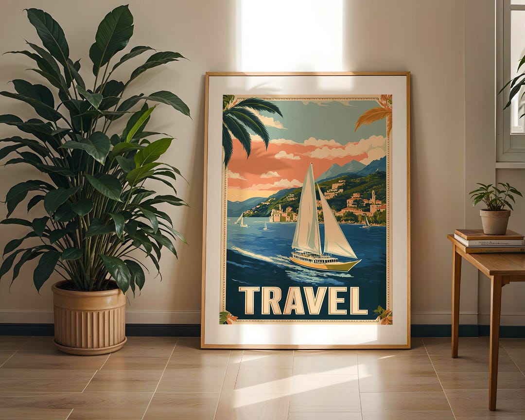 Vintage Coastal Travel Digital Art Print | Mediterranean Sailing Poster ...
