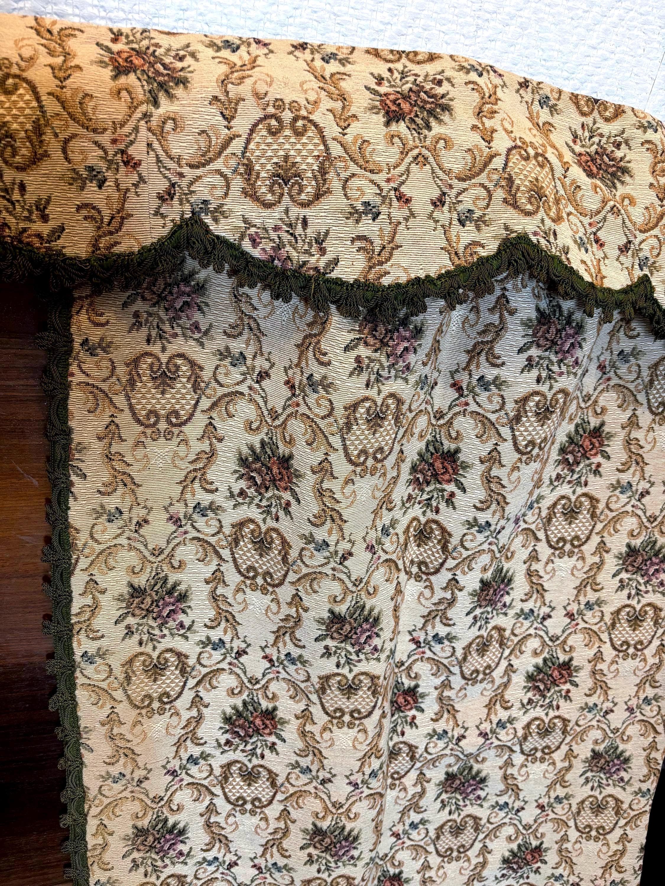 Antique French Drapery Set with Valance – Frame-Printed Fabric Attributed to Petit à Paris, c.1920s