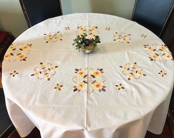 WONDERFUL ANTIQUE HAND CRAFTED WHITE LINEN TABLECLOTH 130 X  Vintage China handmade embroidery 100% cotton tablecloth set of 12 pcs NWT display picture 1