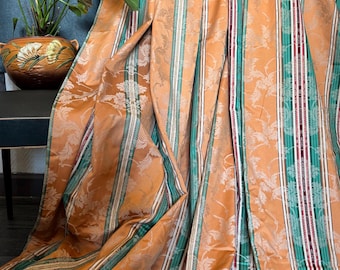 Cortinas vintage francesas de jacquard - Rayas naranjas, verdes y burdeos