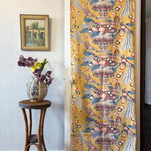 Vintage 1950s Pierre Frey “Nancray” Curtain Panel | Hand-Printed French Textile | Birds & Fruit on Ochre Ground | 138 x 234 cm (54 x 92 in)