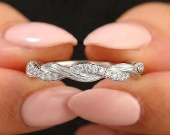 Anillo trenzado Infinity Lab Grown, anillo trenzado Vine, anillo de boda apilable Eternity, anillo minimalista de oro de 14 quilates con diamantes redondos Twist Infinity