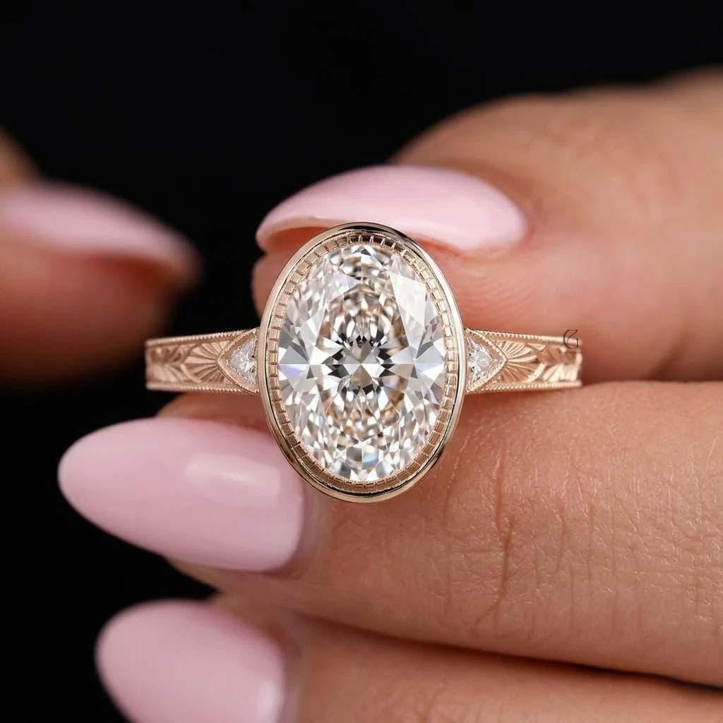 Hand Engraved Oval Engagement Ring - Etsy