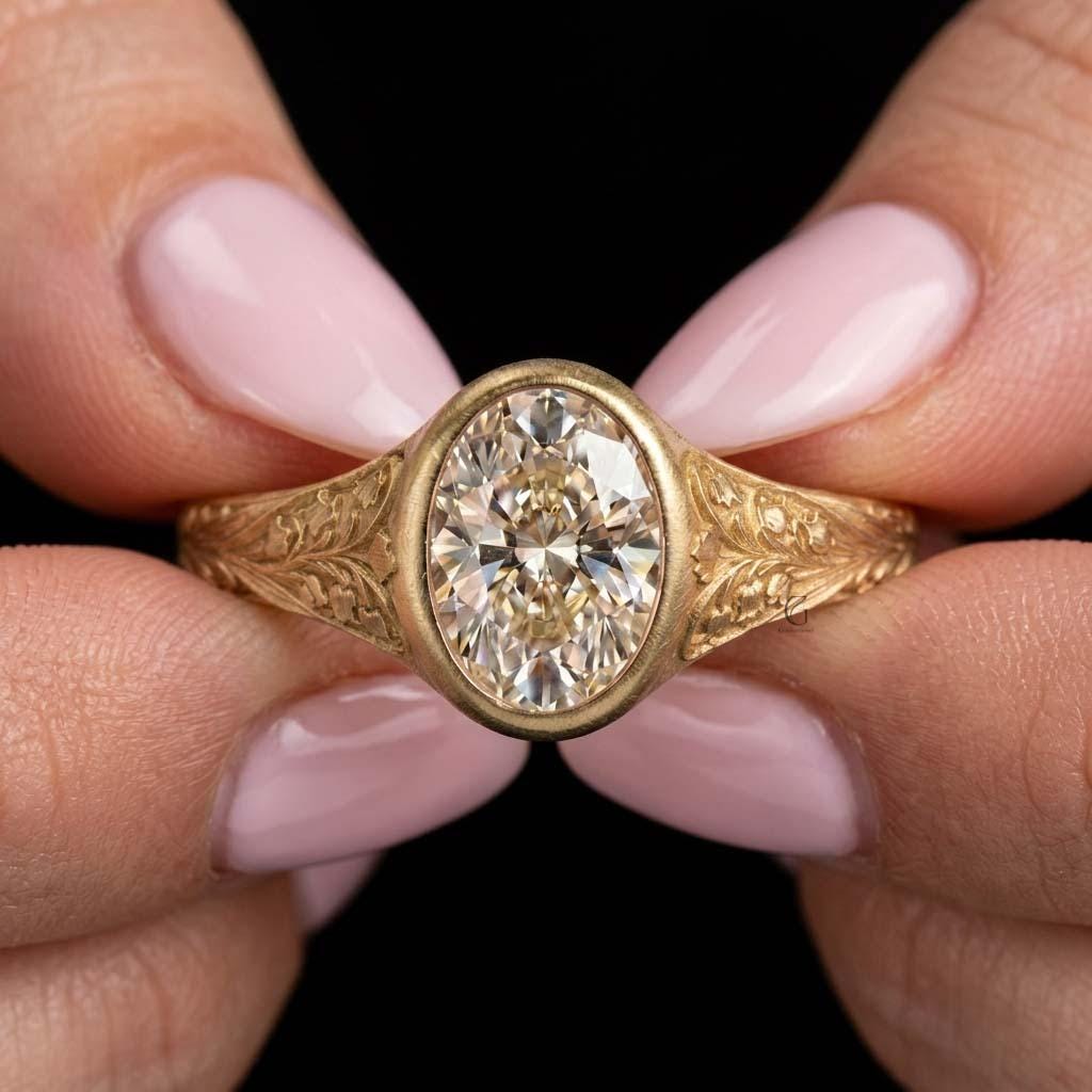 Hand Engraved Oval Engagement Ring - Etsy