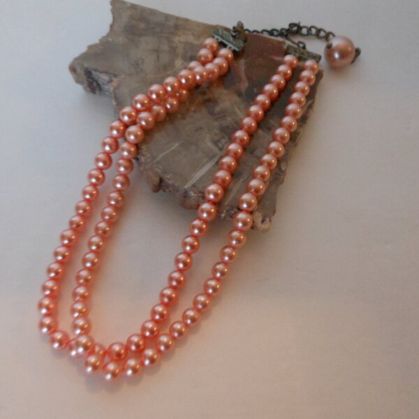 2 Strand 1950 Pink Pearl Choker. Vintage. Fashion. Etsy  Jewelry. Necklace. Double. Faux Pearl. Under 20 dollars