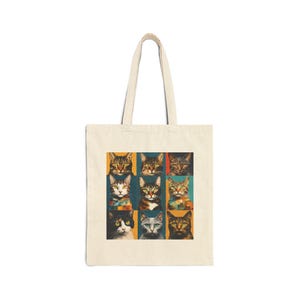 Cat Lover Cotton Canvas Tote Bag - Nine Cats Inspired Shopping Bag, Eco-Friendly Grocery Tote, Cat Mom Gift, Animal Print Shoulder Bag,