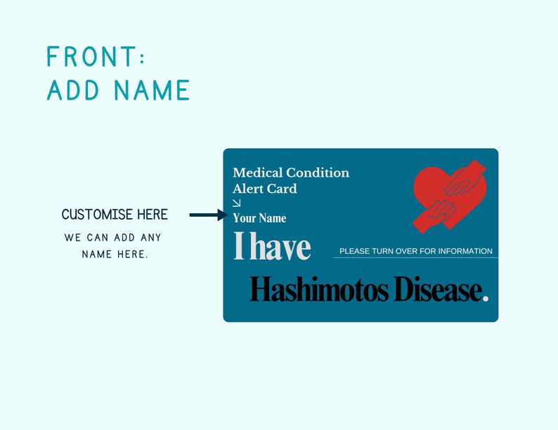 Hashimoto's Disease Medical Alert Card: Autoimmune Thyroid ID - Etsy