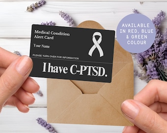 C-PTSD Medical Alert Card: Engraved Aluminum Emergency Contact ID