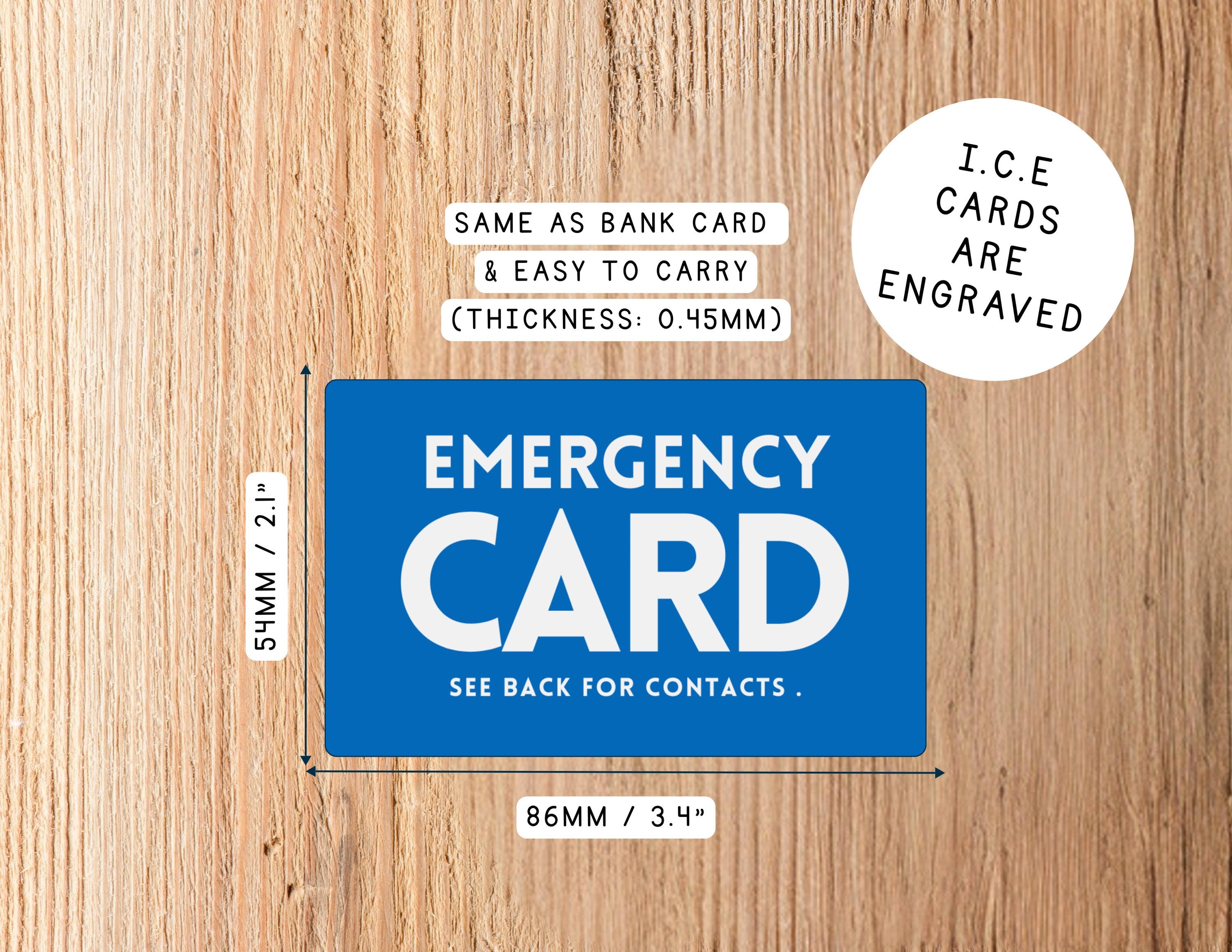 Engraved Aluminum Emergency Contact Card: Medical ID Wallet Insert