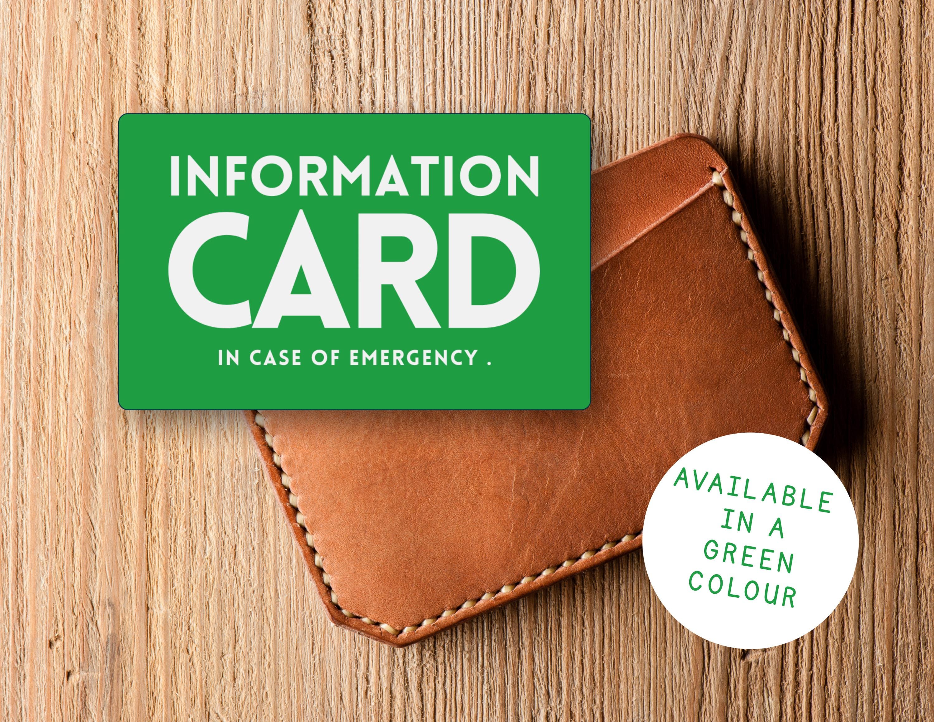 Engraved Medical Information Card: ICE Emergency ID Wallet Card
