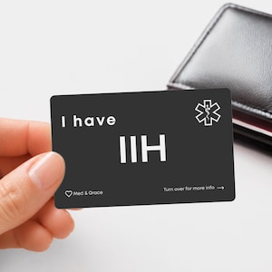 Carte d'alerte médicale IIH, carte d'identification de l'hypertension intracrânienne idiopathique, carte d'urgence pour l'hypertension cérébrale (format portefeuille).