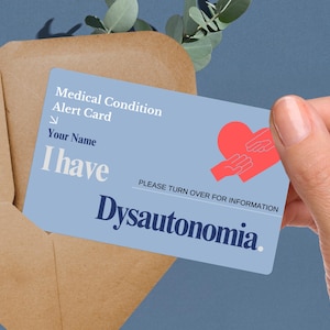 Dysautonomia medical alert card, custom autonomic nervous system disorder ID, heart rate & blood pressure regulation id chronic illness card