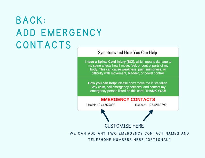 Spinal Cord Injury Alert Card: Personalized Medical ID, Emergency Info ...