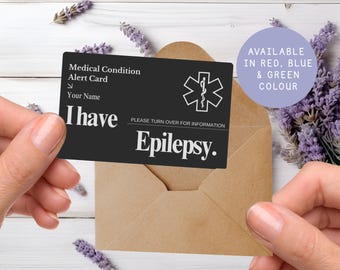 Epilepsy Medical Alert Card – Seizure First Aid Wallet ID – Personalised Emergency Info