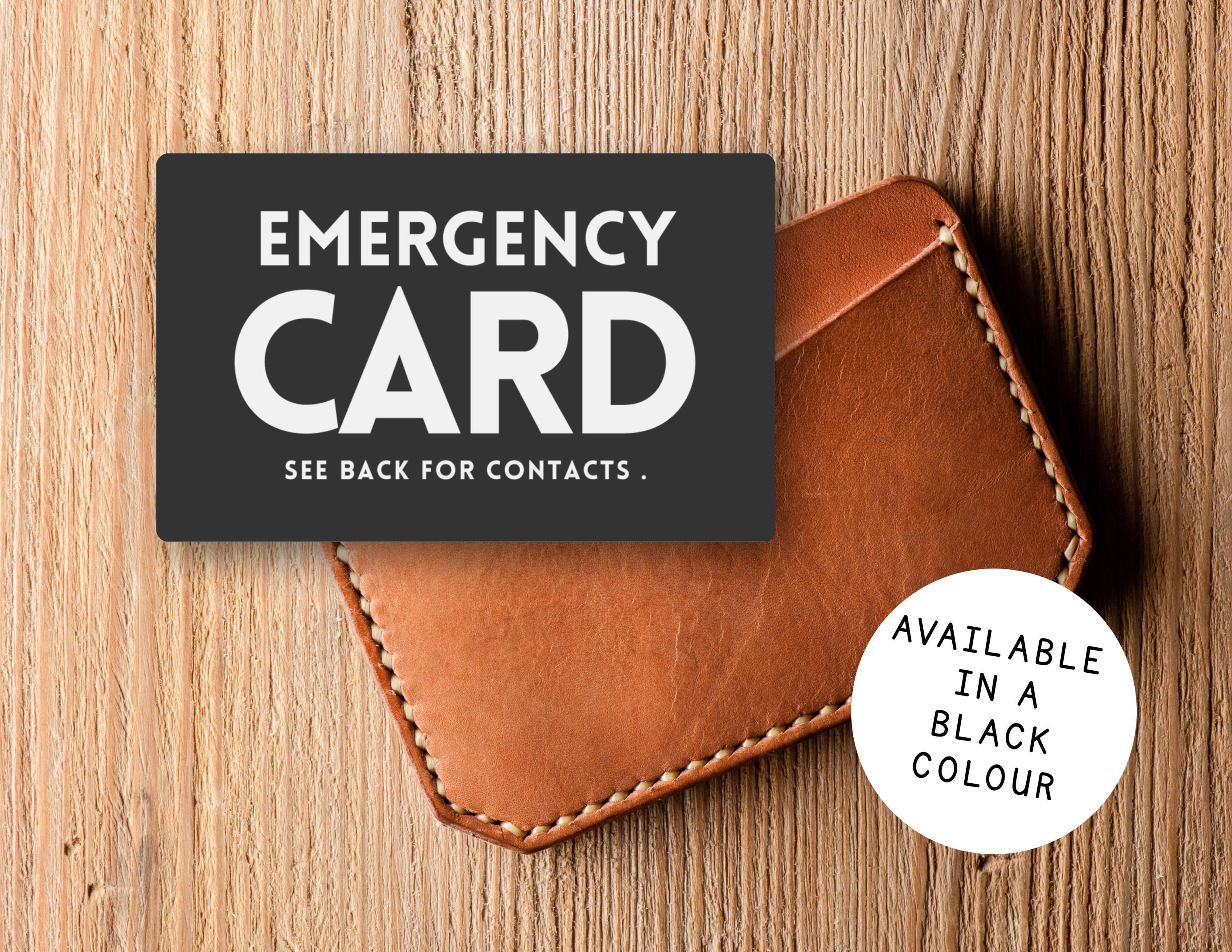 Engraved Aluminum Emergency Contact Card: Wallet ICE ID, Medical