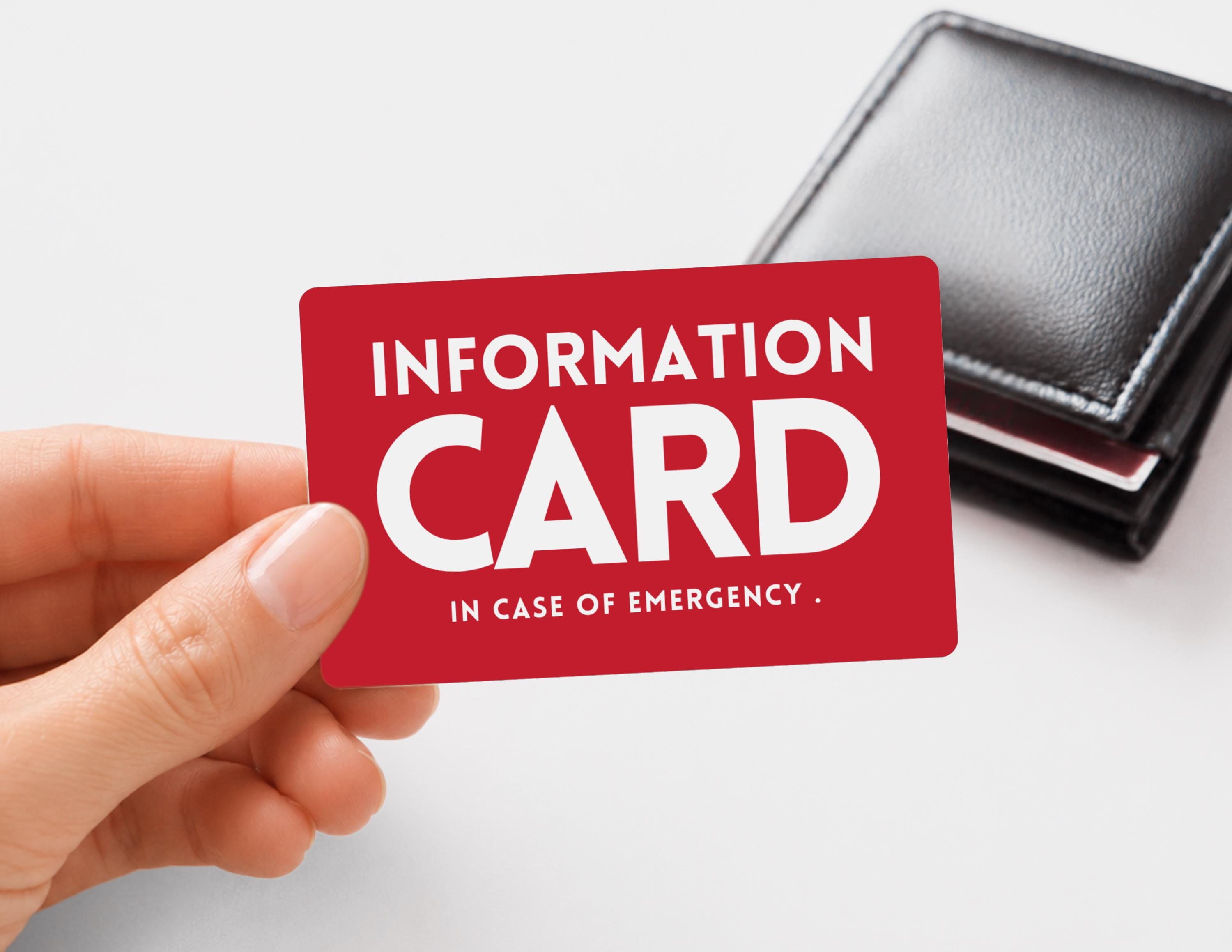 Engraved Medical Information Card: ICE Emergency ID Wallet Card