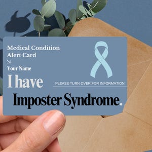 Carte de sensibilisation au syndrome de l'imposteur, carte d'identité du trouble du doute de soi, étiquette d'identification de problème de santé mentale, carte d'état d'esprit de confiance, carte d'identité de bien-être psychologique