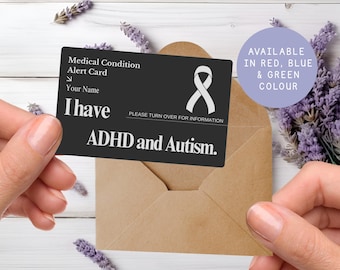 Personalized ADHD & Autism Medical Alert Card: Engraved Aluminum Emergency ID