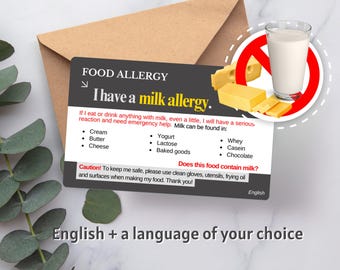 Personalized Milk Allergy Alert Card: Bilingual Food Sensitivity ID