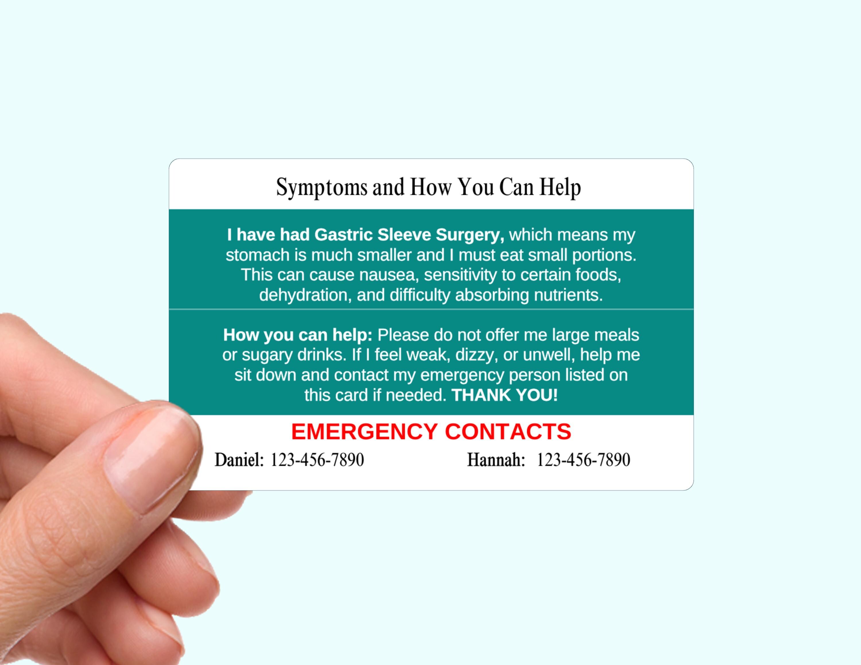 Gastric Sleeve Surgery Medical Alert Card: Custom Bariatric ID - Etsy