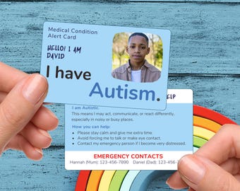 Personalized Autism Medical Alert Card: Emergency Contact ID