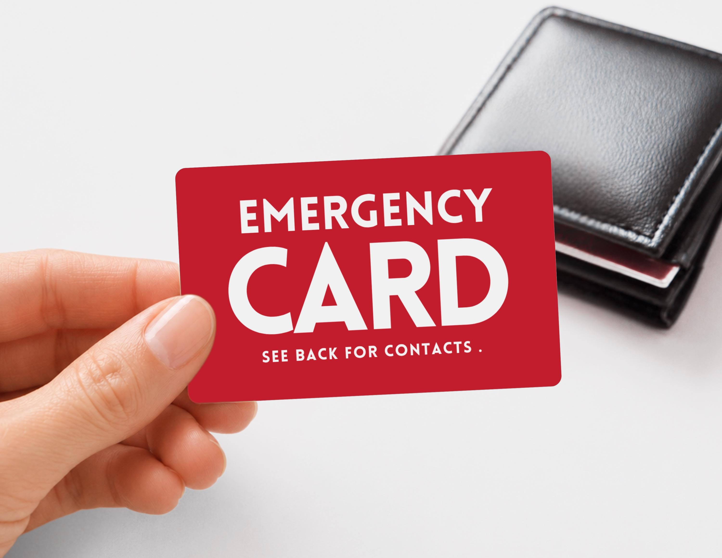Engraved Aluminum Emergency Contact Card: Medical ID Wallet Insert