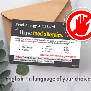 Personalized Food Allergy Card, Customized Allergen Warning Bilingual Translation Card For Travel & Restaurant Safety Dietary Restriction ID