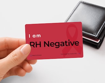 Custom RH Negative Medical Alert Card, Emergency Contact ID