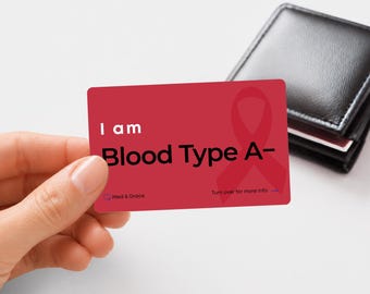 Blood Type A− Medical Alert Card – A Negative Blood Group Emergency ID