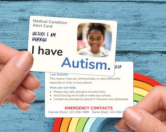 Custom Autism Medical Alert Card: Personalized Emergency Contact ID