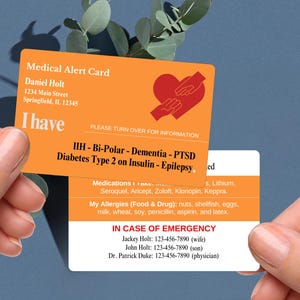 Medical Alert ID Card, Personalized Medical Alert Emergency Wallet Card, Custom Medical Contact Card, Medical Alert ID, Medic Contact Tag Id