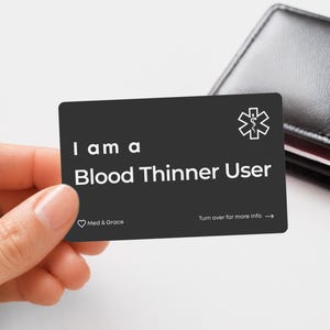 Blood Thinner User Medical Alert Card, Anticoagulant ID, Emergency Wallet Card