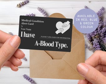 Personalized A- Blood Type Medical Alert Card – Emergency ID