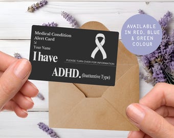ADHD Inattentive Type Medical Alert Card: Engraved Aluminum Emergency ID