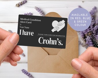 Personalized Crohn's Disease Medical Alert Card: Engraved Aluminum ID