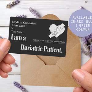 Bariatric Patient medical alert card, weight loss surgery ID, gastric bypass sleeve wallet card, personalised emergency contact health tag
