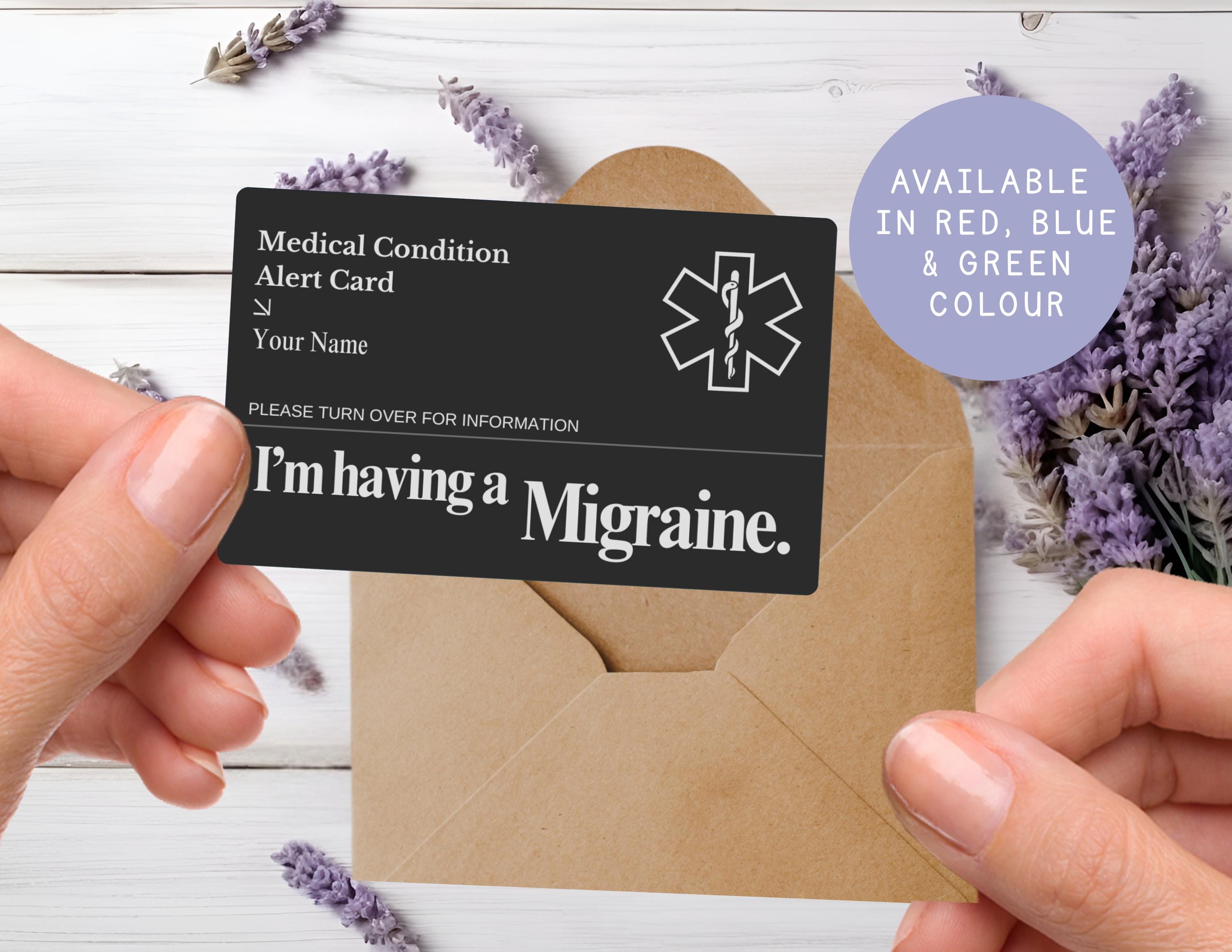 Migraine Medical Alert Card - Migraine Episode Wallet ID - Personalised Info