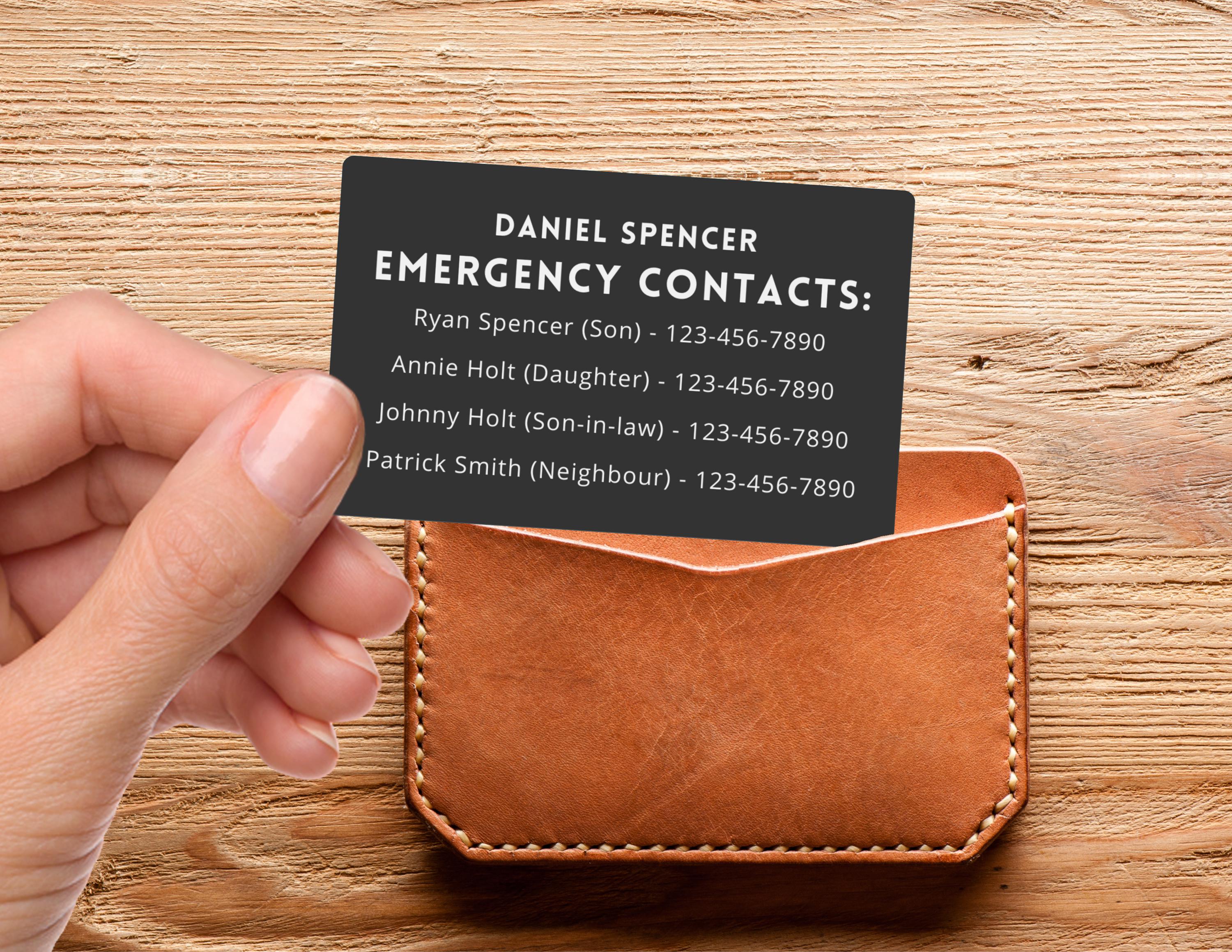 Engraved Aluminum Emergency Contact Card: Wallet ID for Hikers