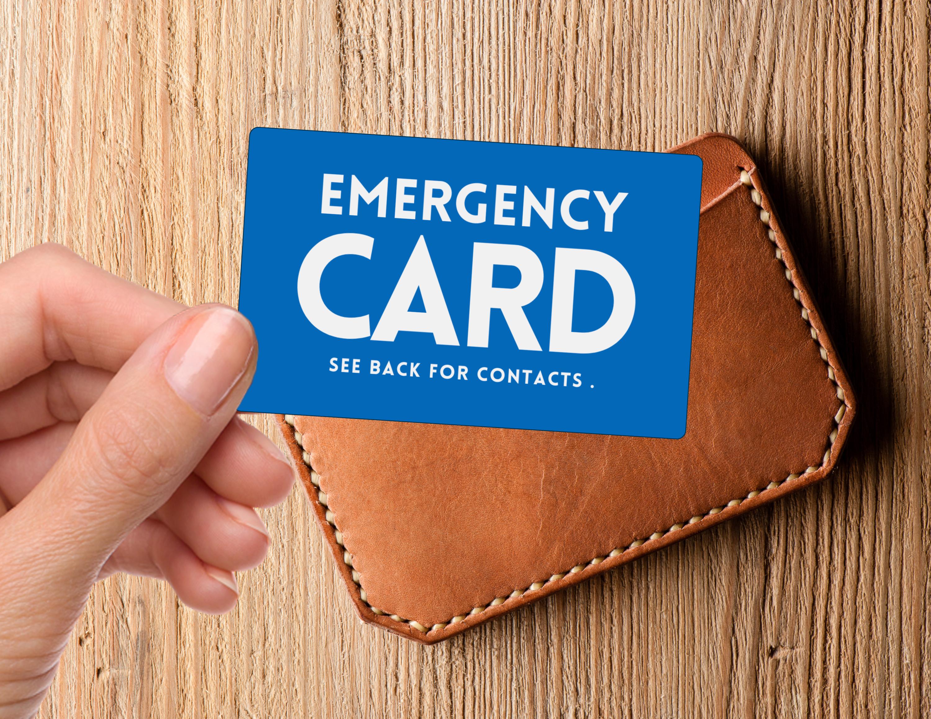 Engraved Aluminum Emergency Contact Card: Medical ID Wallet Insert