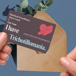 Carte d'alerte médicale pour la trichotillomanie, identification personnalisée du trouble de l'arrachage des cheveux, étiquette d'identification du comportement compulsif, carte d'identification de l'état de santé mentale de la carte BFRB