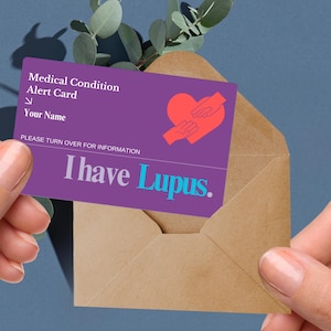 Carte d'alerte médicale pour le lupus, carte d'identité pour maladie auto-immune, plaque pour maladie chronique, carte pour lupus érythémateux disséminé (LED), carte d'identité pour trouble inflammatoire