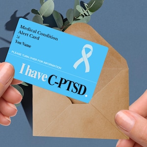 C-PTSD medical card, personalized complex PTSD alert ID card, custom trauma disorder tag, mental health emergency card emotional distress id